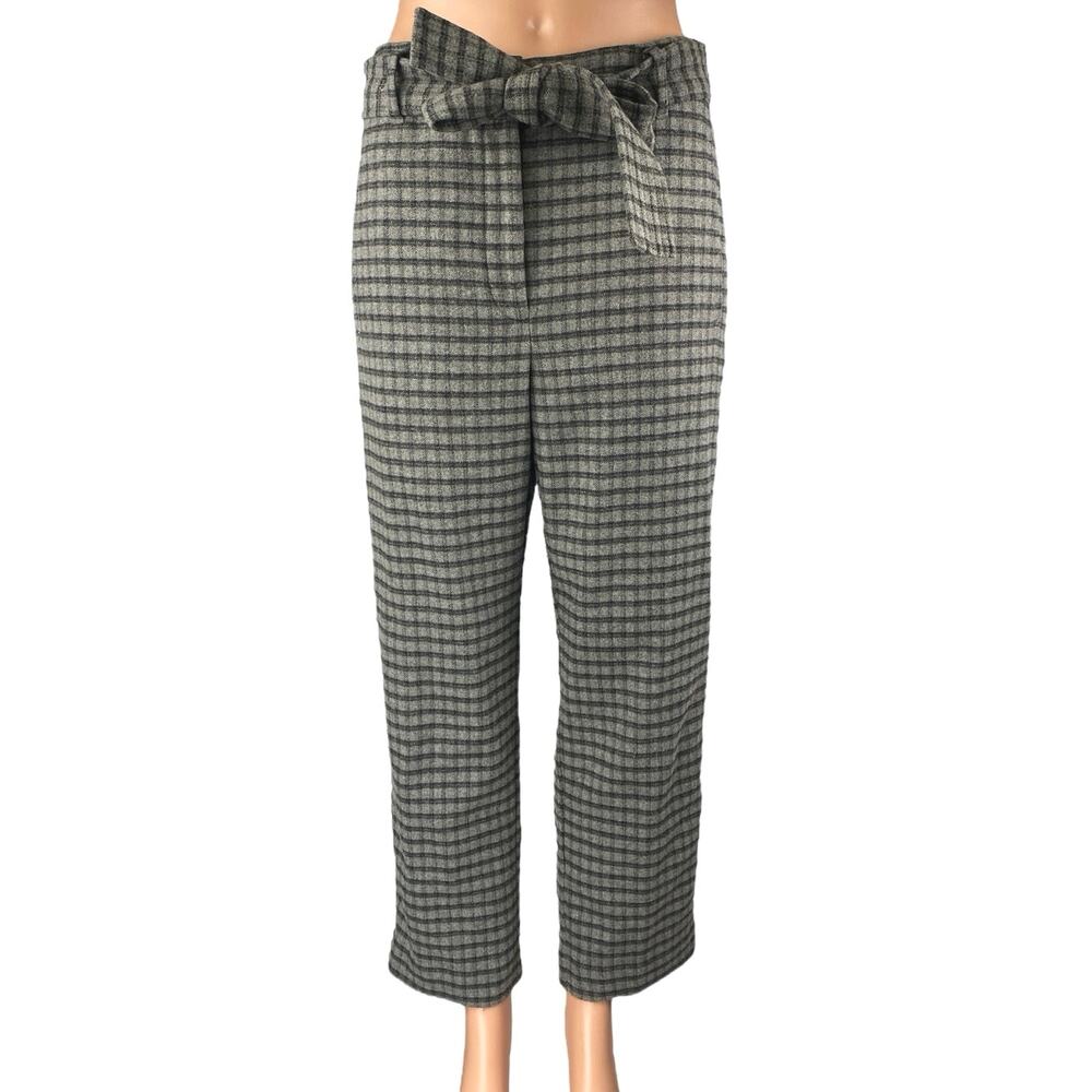 Aritzia Wilfred Womens Gray Wool Plaid Check Straight Crop Trousers Pants Size 6